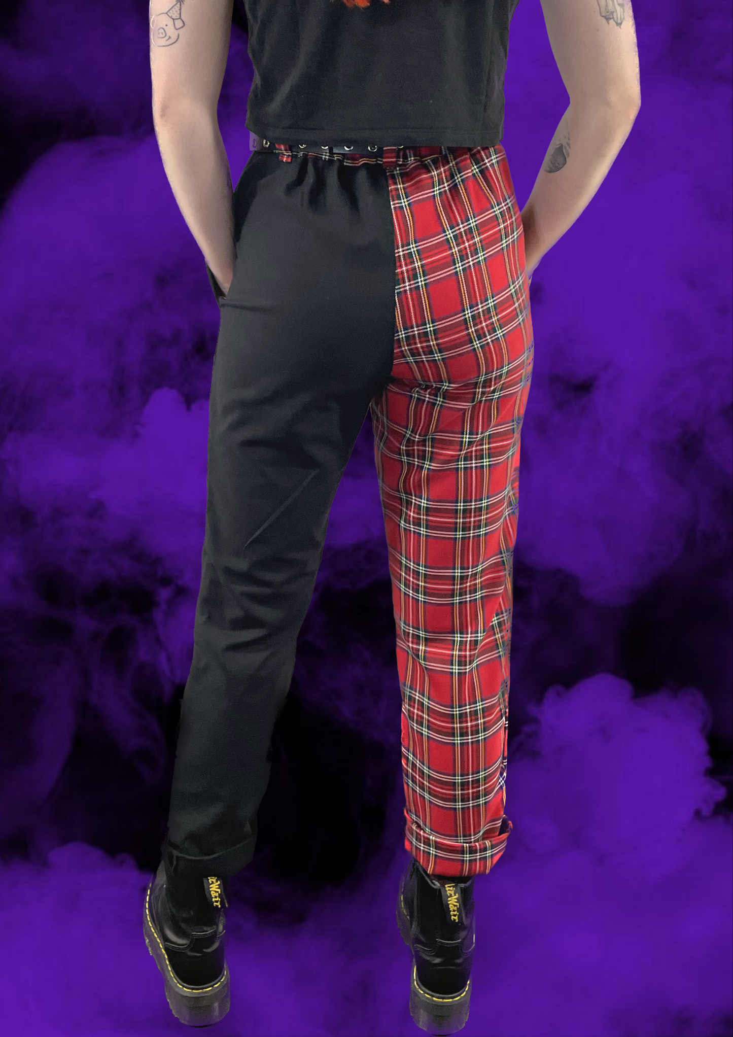 Half tartan hot sale half black jeans